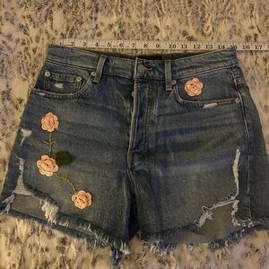 Lucky Brand Blue Jean Shorts with Pink Floral Accents